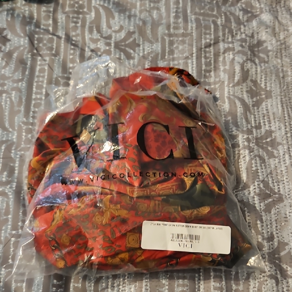 NWT VICI Zyla Mix Priny Satin Button Down Shirt Dress - Picture 3 of 16